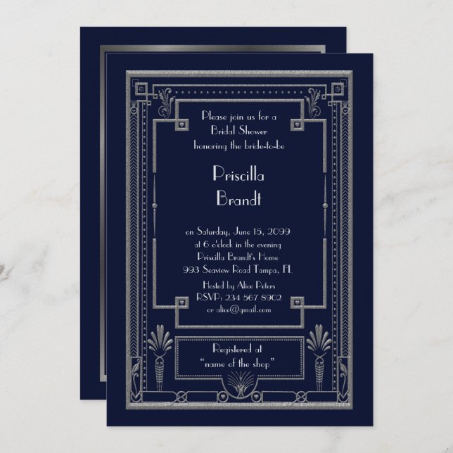 Convite Chá de panela,Gatsby excelente dourado (Frente/Verso)