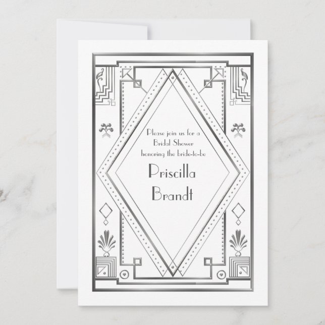 Convite Chá de panela,Gatsby excelente,prata branca (Frente)