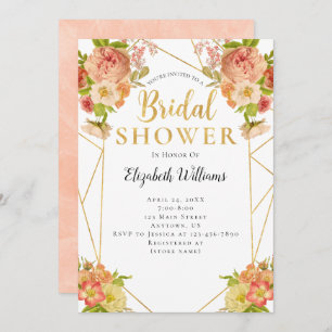 Convite Chá de panela Geométrico das Flores de Pêssego