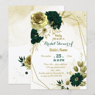 Convite Chá de panela geométrico de ouro de marfim verde