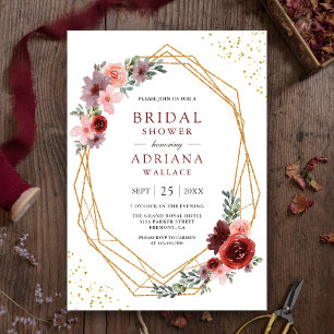 Convite Chá de panela Geométrico de Rosas Rosa Espelhada