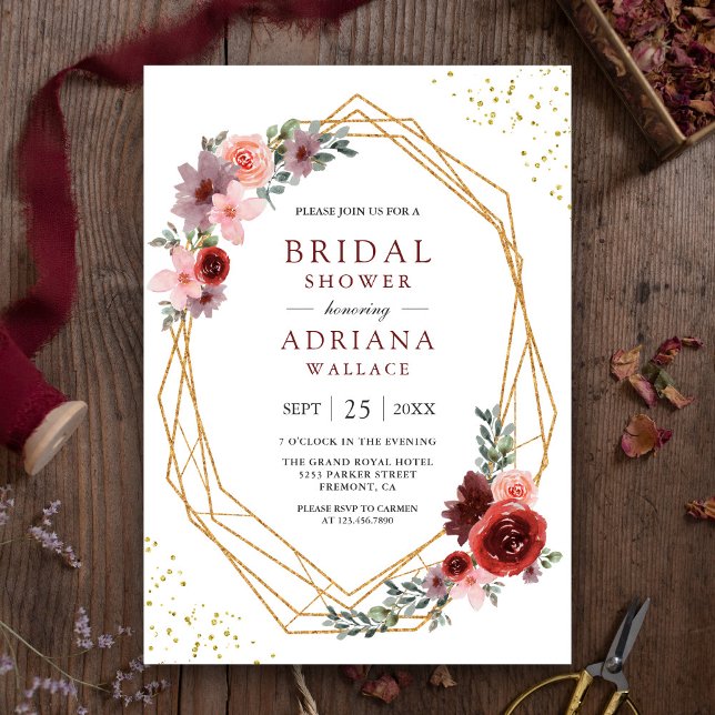 Convite Chá de panela Geométrico de Rosas Rosa Espelhadas  (Criador carregado)