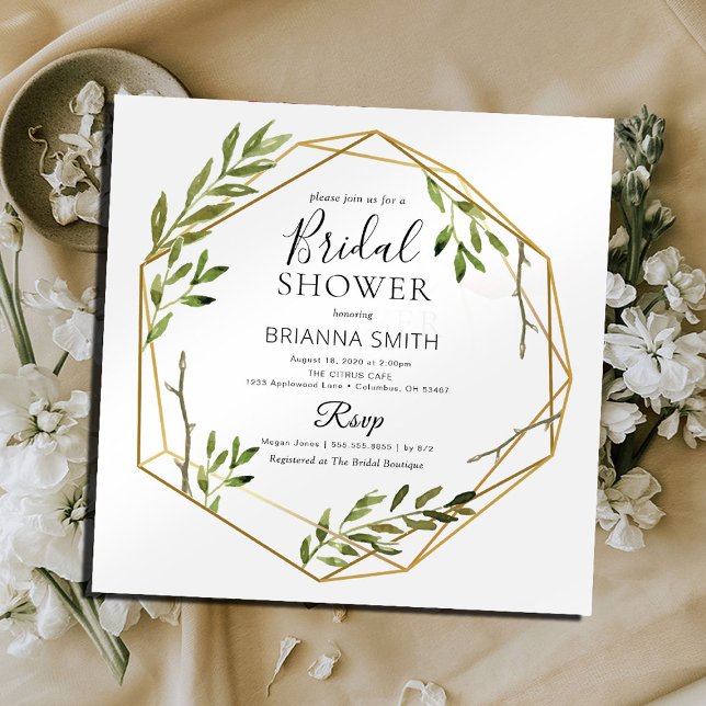 Convite Chá de panela Geométrico Dourado Botânico (Criador carregado)