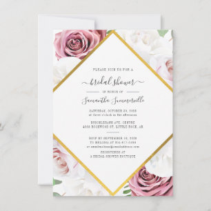 Convite Chá de panela Geométrico Dourado Floral