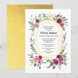 Convite Chá de panela Geométrico Dourado Floral