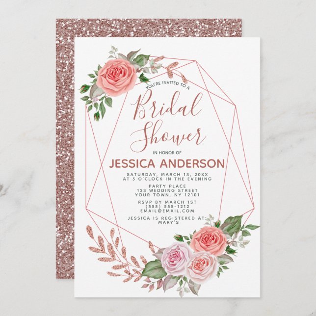 Convite Chá de panela Geométrico Dourado Glitter (Frente/Verso)