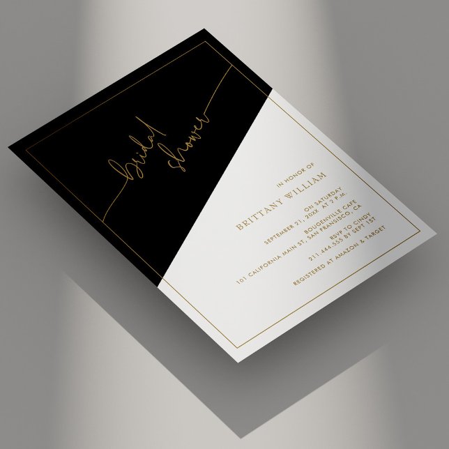 Convite Chá de panela Geométrico Elegante de Script Dourad (Personalized Elegant Gold Script Geometric Bridal Shower Invitation)