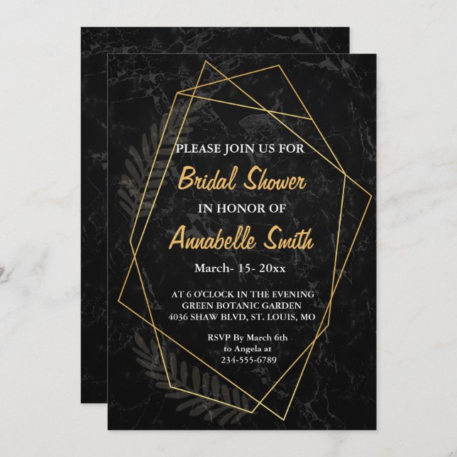 Convite Chá de panela Geométrico Faux Marble (Frente/Verso)