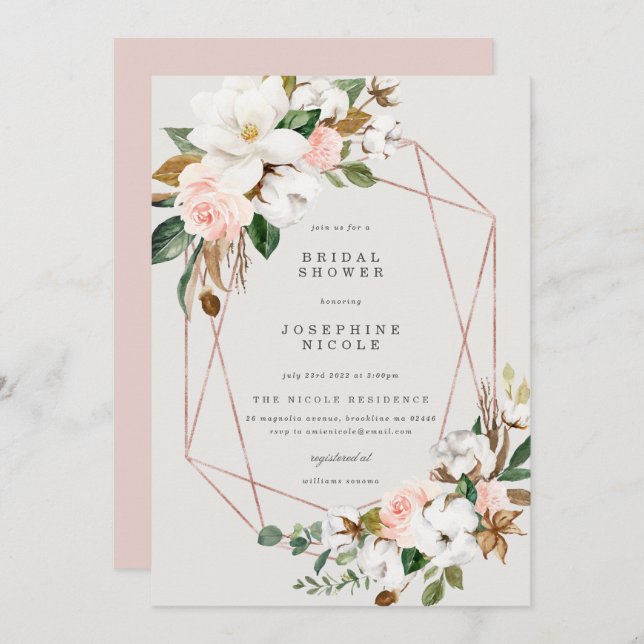 Convite Chá de panela Geométrico Magnolia (Frente/Verso)