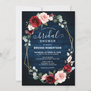 Convite Chá de panela Geométrico Marinho Blush Floral