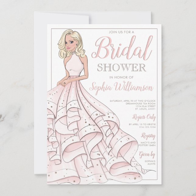 Convite Chá de panela Glam Blonde de Bride com Litter (Frente)