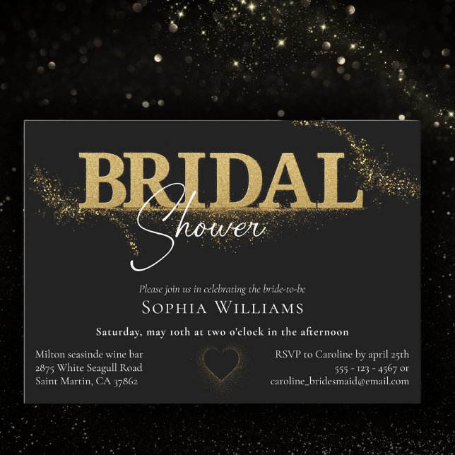 Convite Chá de panela glamouroso preto e ouro (Criador carregado)