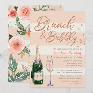 Convite Chá de panela Glitter Dourado de Rosa Brunch