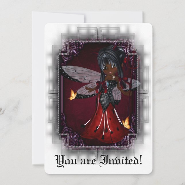 Convite Chá de panela Gótico Convidar Pequeno Diabo Ladybu (Frente)