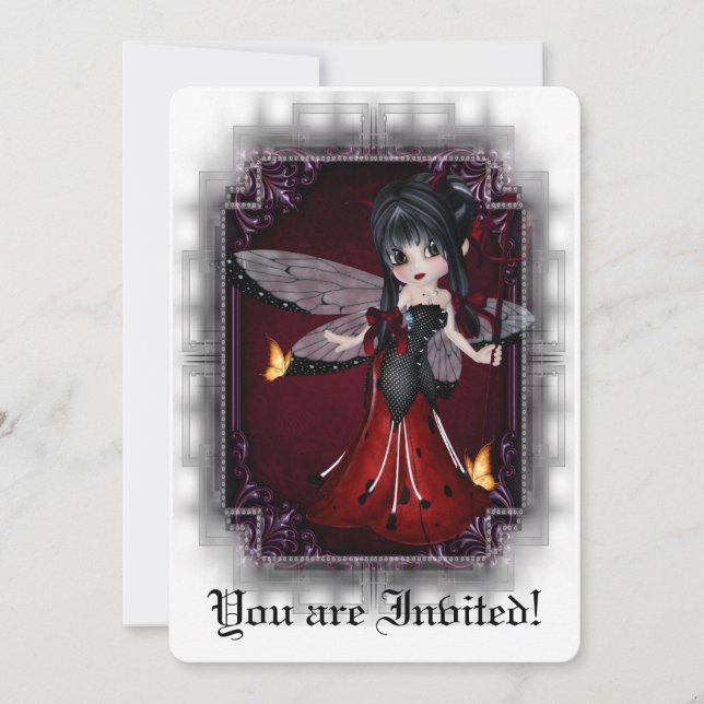 Convite Chá de panela Gótico Convidar Pequeno Diabo Ladybu (Frente)