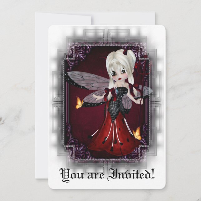 Convite Chá de panela Gótico Convidar Pequeno Diabo Ladybu (Frente)