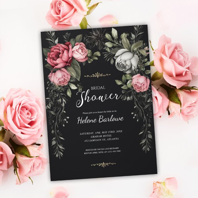Convite Chá de panela Gótico Escuro Floral (Floral Dark Gothic Bridal Shower Invitation)