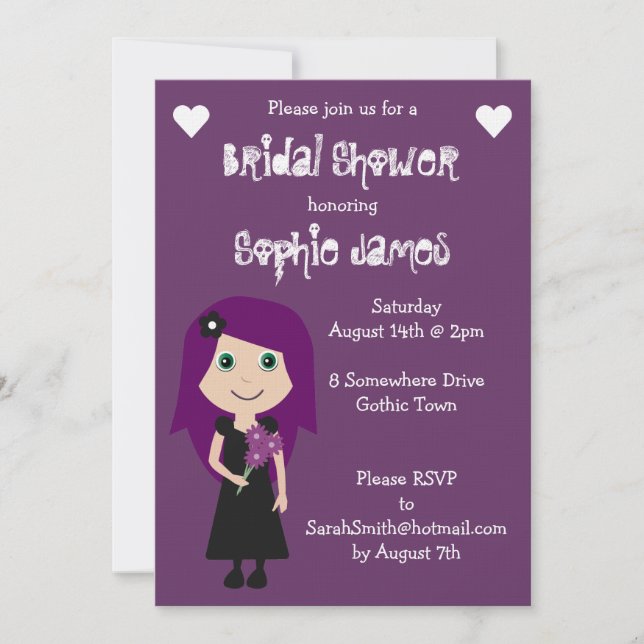 Convite Chá de panela Gótico Roxo Linen (Frente)