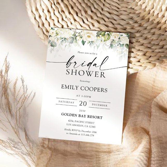 Convite Chá de panela Greenery White Roses (Criador carregado)