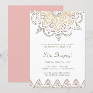 Convite Chá de panela hindu Elegante, rosa-rosa,
