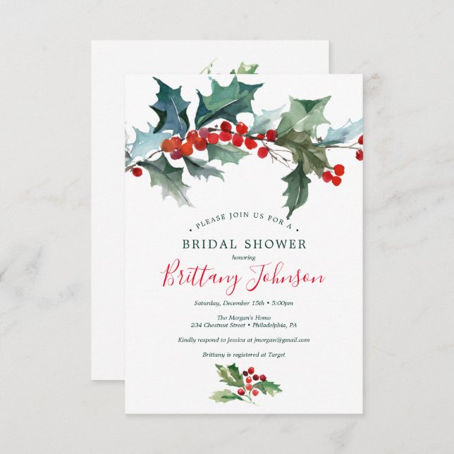 Convite Chá de panela Holly Holiday (Frente/Verso)