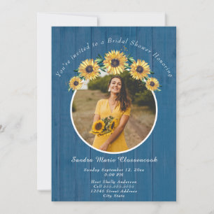 Convite Chá de panela I Rustic Sunflower Blue Wood Casame