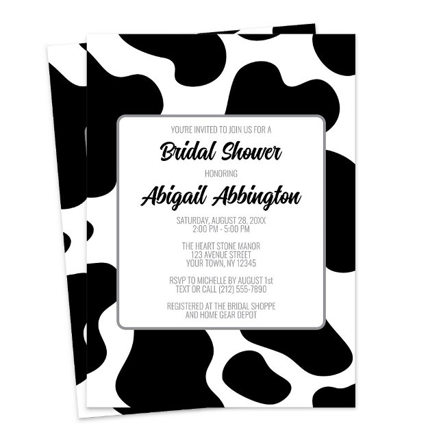 Convite Chá de panela Impressão (Cow Print Bridal Shower Invitation at Artistically Invited on Zazzle. )