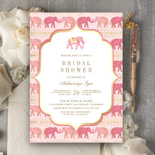 Convite Chá de panela Indígena de Elefante Rosa e Dourado
