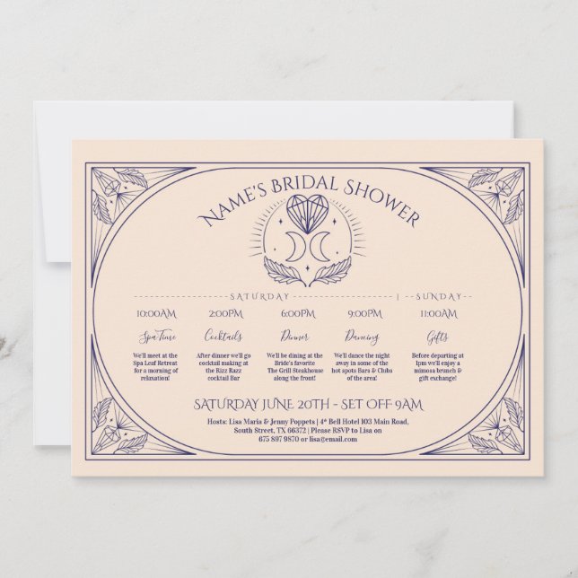 Convite Chá de panela Inerário de Wedding Tarot Moon (Frente)