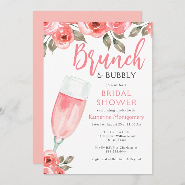Convite Chá de panela Inglês Floral Elegante Brunch e Bubb (Frente/Verso)