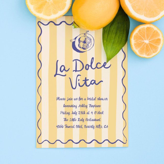 Convite Chá de panela italiano de Dolce Vita Lemons (Bridal shower invitation template with "la dolce vita" phrase. Ideal for an Italian bridal shower.)