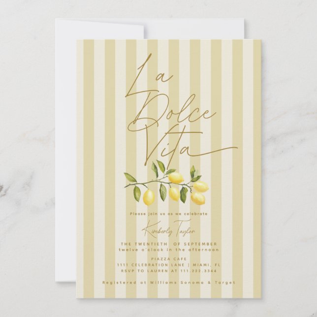 Convite Chá de panela italiano de Dolce Vita Lemons (Frente)