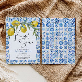 Convite Chá de panela italiano do Azulejo azul mediterrâni