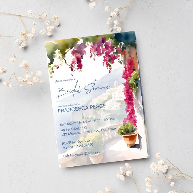 Convite Chá de panela italiano do Mediterrâneo Amalfi (Amalfi coast Mediterranean Italian themed bridal shower editable template Invitation download)