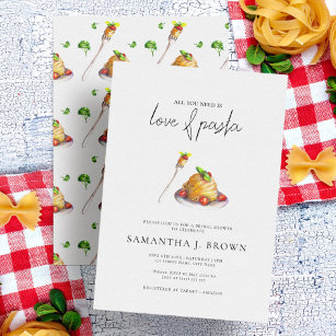 Convite Chá de panela italiano Love and Pasta Watercolor