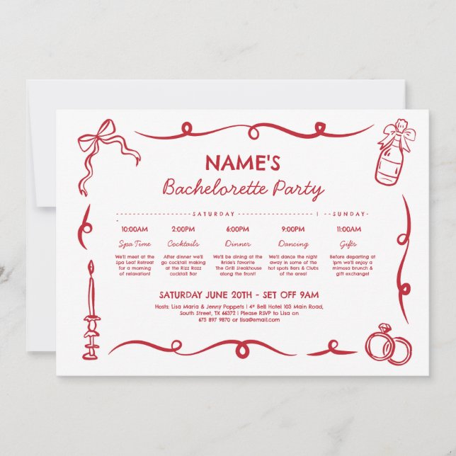 Convite Chá de panela Itinerário Desenhado Mão Branca (Frente)