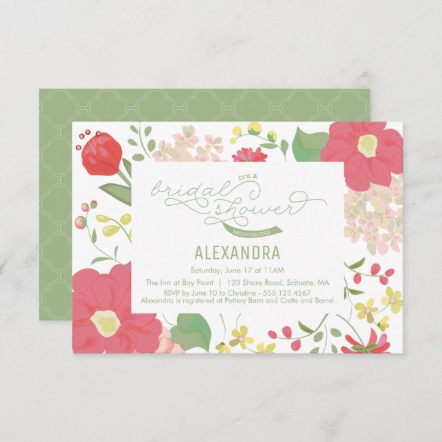 Convite Chá de panela - jardim, floral, primavera (Frente/Verso)