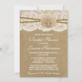 Convite Chá de panela Kraft, Lace & Sand Dollar Beach