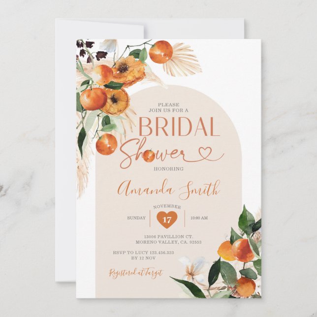 Convite Chá de panela Laranja Ela Encontrou Seu Comprimido (Frente)