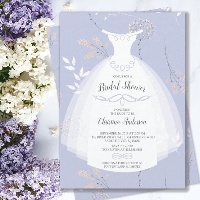Convite Chá de panela lavanda Floral Elegance Brito Gown (Criador carregado)