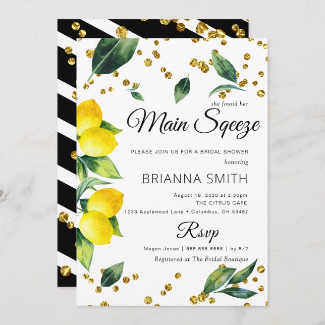 Convite Chá de panela Lemon Elegant (Frente/Verso)