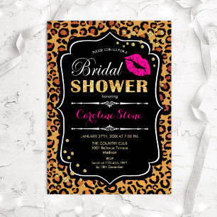 Convite Chá de panela - Leopardo - Impressão Rosa Dourada