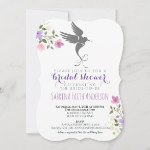 Convite Chá de panela Lilático Elegante Floral Hummingbird