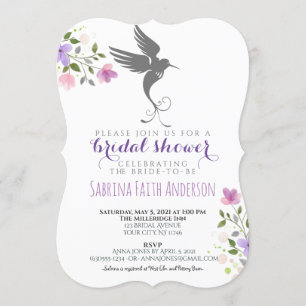 Convite Chá de panela Lilático Elegante Floral Hummingbird