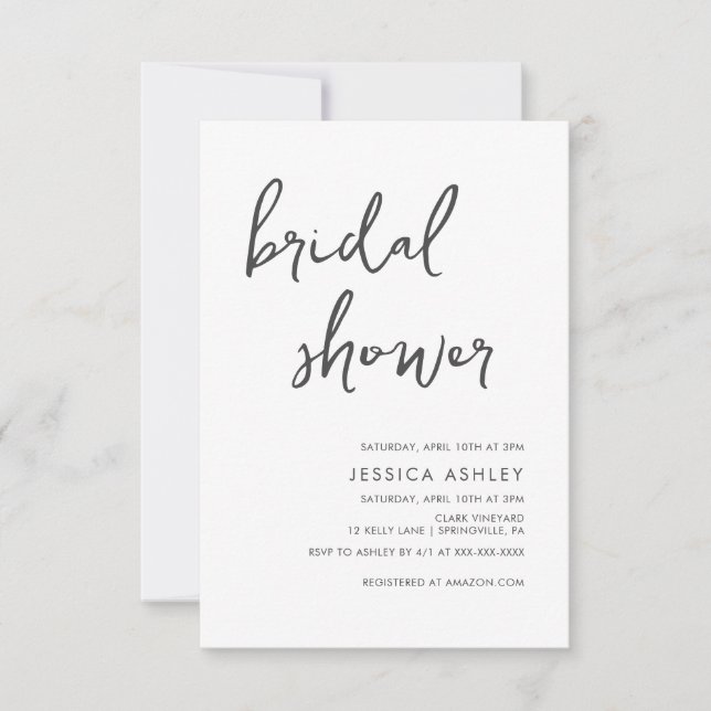 Convite Chá de panela manuscrito mínimo (Frente)