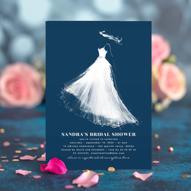 Convite Chá de panela Marinho Azul Ereto Moderno (Navy Blue Bridal Shower Invitation)