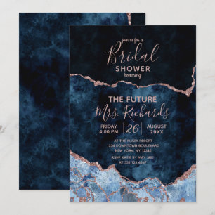 Convite Chá de panela Marinho azul Rosa Dourado de veloci