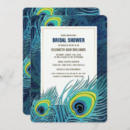 Convite Chá de panela Marinho de pena de peacock  azul Dou
