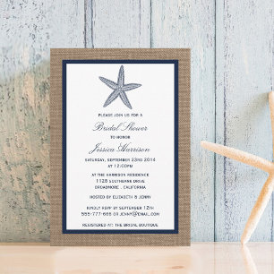Convite Chá de panela Marinho Starfish Beach Burlap
