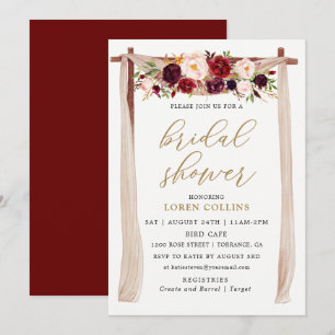 Convite Chá de panela Marsala Burgundy Arch Floral Boho